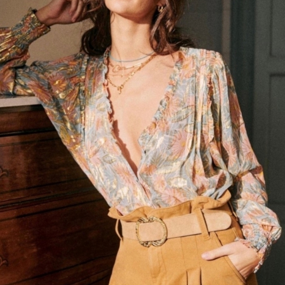 Sezane Malvina Metallic Blouse - Size 38